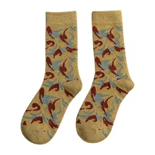 Женские хлопковые Повседневные носки без пятки с принтом тотем в этническом стиле Харадзюку с перьями в Корейском стиле Meias femininas