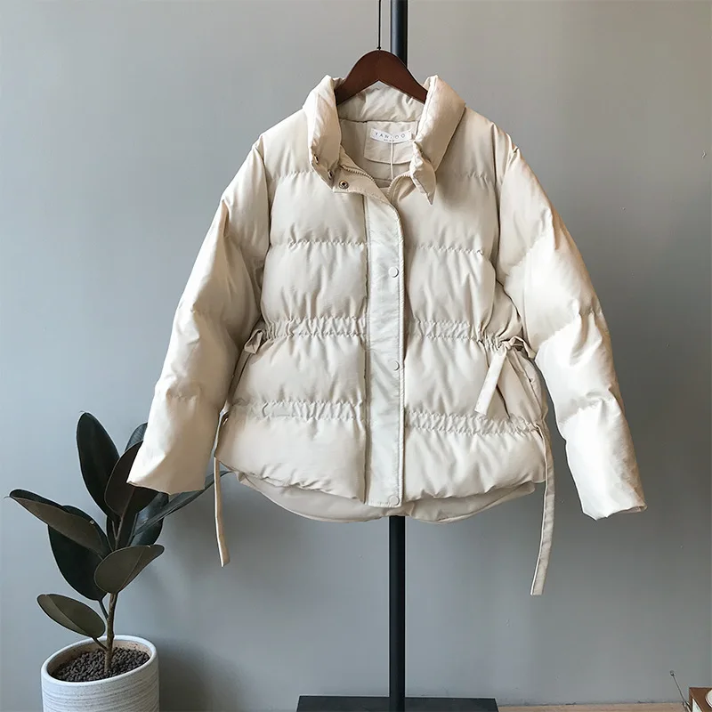 Beige CamKemsey женские парки осенние корейские шикарные однотонные теплые пуховики с хлопковой подкладкой зимние пальто с воротником-стойкой женские куртки - Цвет: Beige