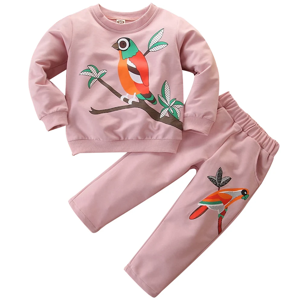 

Toddler Girl Clothes Set Cute Bird Print Sweatshirt And Pants Casual Winter Sping Casual Kid Clothe 2pcs Suit roupa infantil D30