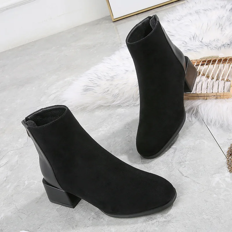 

Small Short Boots Women's 2019 Autumn & Winter New Style Students Thin Boots Chunky Heel Semi-high Heeled Ankle Boots Short Boot