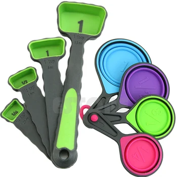 

8Pcs Silicone Measuring Cups Spoon Kitchen Tool Collapsible Cooking Tools