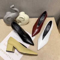 Sandals Luxury Brand Sexy Dress Shoes Elegant Chunky High Heeeled Pumps Sexy Pointed Toe Evening Shoes Women Shoes V Cut Shoes - Image 2