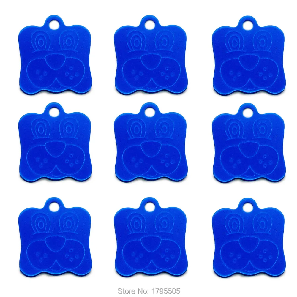 100pcs Pet dog ID tag collar pet id tags DOG FACEAluminum dog identification Pendant Pet Dog Accessories ID Tags Puppy Pet Card - Color: Blue