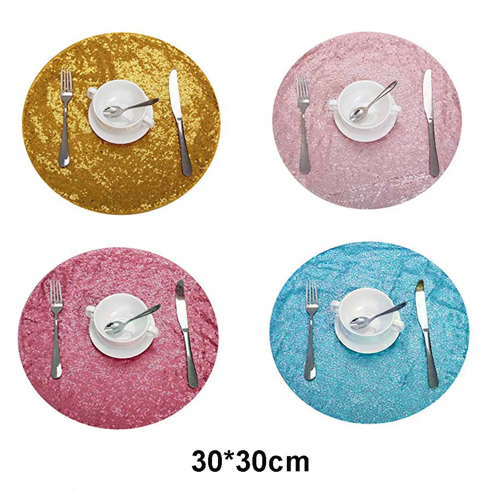 

30x30cm Round Placemat for Dining Table Coasters Kitchen Paillette Xmas Home Decor Drink Non-Slip Coffee Mag Cup Mats Plate Pads