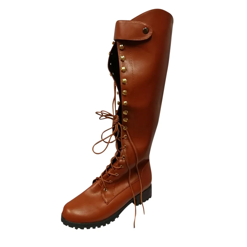 Женские ковбойские ботфорты на платформе со шнуровкой и круглым носком; botas mujer invierno;#40