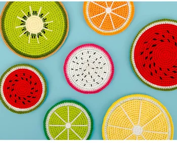 

DIY Handmade Cup Mat Fruit Shape Crochet Tableware Wool Knitting Cup Pad Household Table Decoration