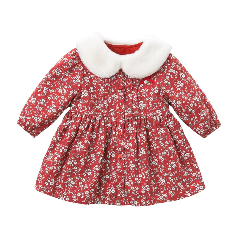 DB11589 dave bella/зимнее платье принцессы с милым мехом и бантом для маленьких девочек детское модное праздничное платье детская одежда в стиле «лолита» - Цвет: floral print