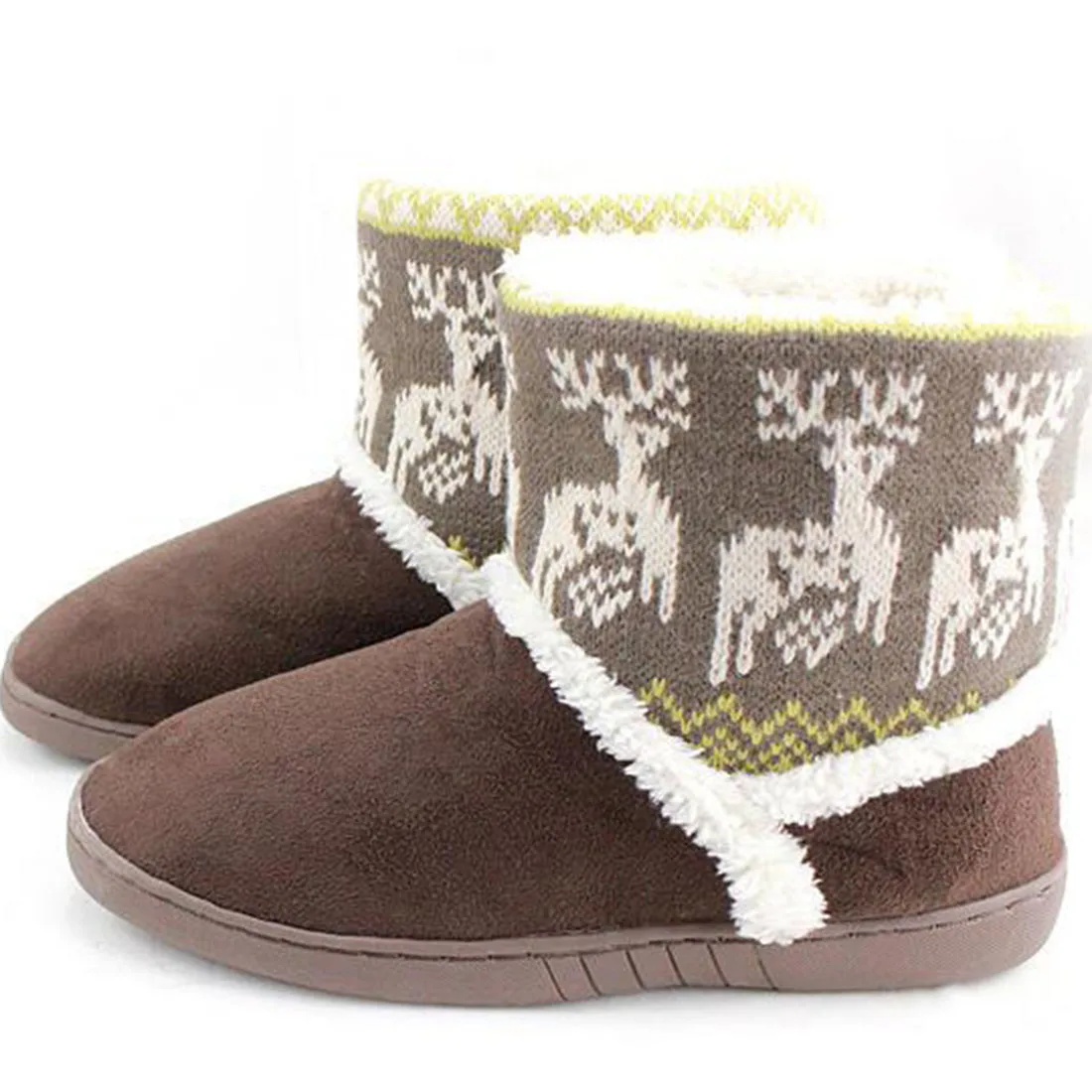 Botines de nieve de ciervo para mujer, zapatos gruesos de media caña, cálidos, de alce, para invierno, para parejas, botines de piel