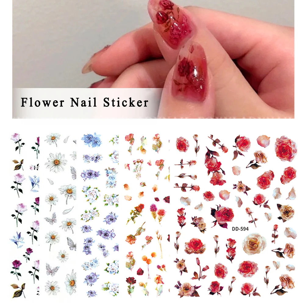 

1 Sheet Flower Sticker For Nail 3D Simple Elegant Florals Flowers Design Back Glue Decal DIY Tips Manicure Slider Decoration GJ3