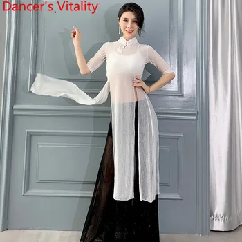 

Belly Dance Practice Clothes Sexy Split Top Loose Pants Set New 2019 Spring Summer Modern Classical Dancing Training Garments