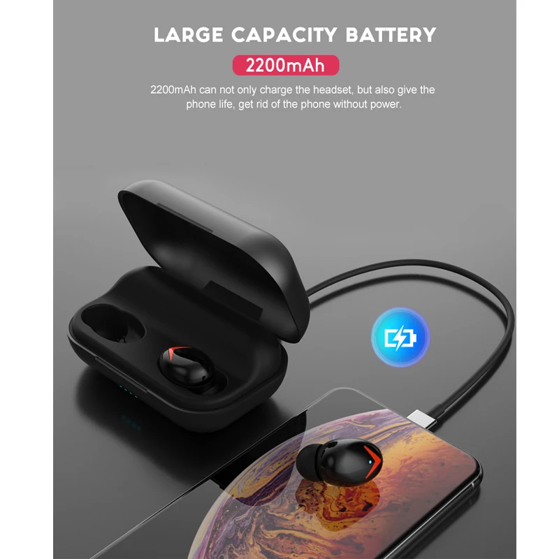 A8 TWS, беспроводные bluetooth 5,0 наушники Smart Touch CVC8.0 с шумоподавлением, Спортивная Hi-Fi стерео гарнитура с зарядным устройством 2200 мАч