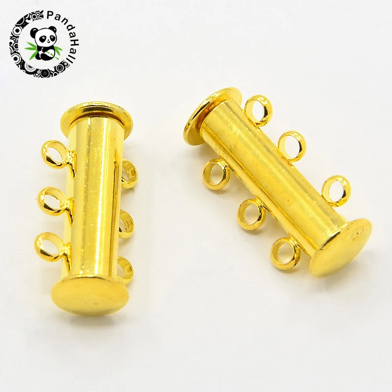 5sets 3-strands Brass Magnetic Slide Lock Clasps for jewelry DIY making,6-Holes,20x10mm, Hole: 2mm