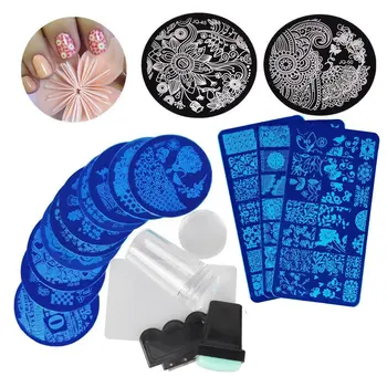 

13Pcs Lace Rose Flower Forest Image Nail Plates + 2 Stamper Scraper Set Nail Art Stamping Plate Nail Art Tools