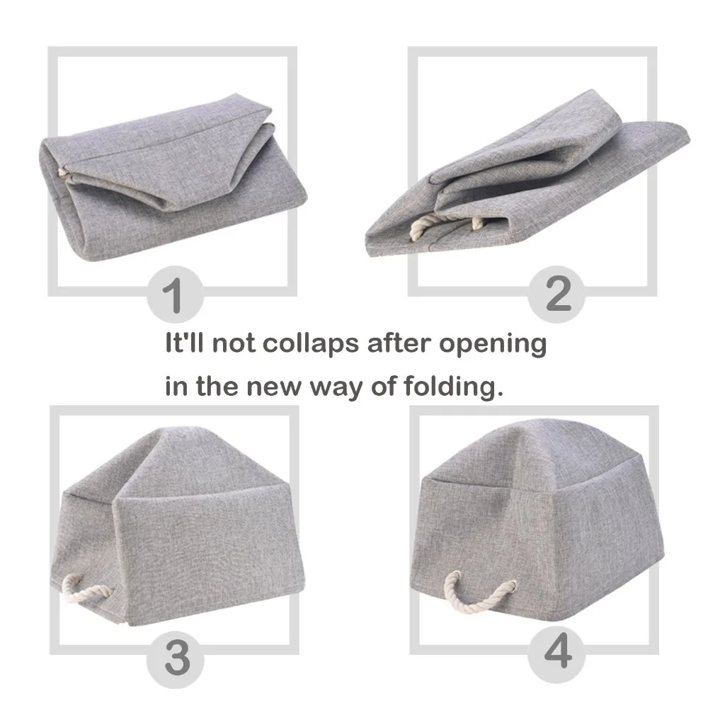 New folding Linen Fabric Storage Basket for Shelves clothes Storage box for Toys Organizer Bins portable laundry basket