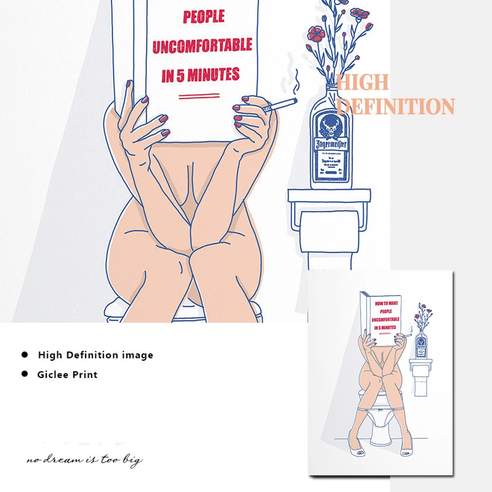 패션 화장실 포스터 재미있는 견적 예술 인쇄 소녀 화장실 캔버스 그림 롤 종이 벽 사진, 욕실 북유럽 장식