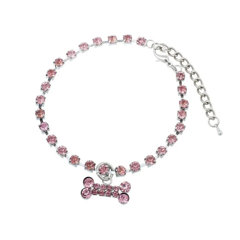 Pink For Size L Ошейники для щенков собак, ожерелье, хрустальные стразы, подвеска для собак, украшения для домашних животных 1 - Цвет: Pink For Size L