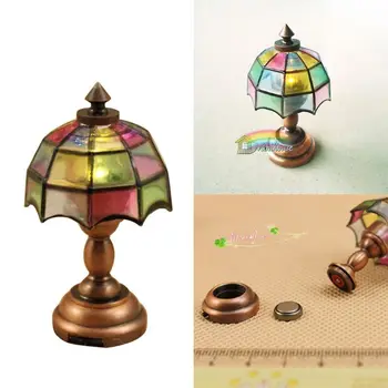 

1 Pc 1:12 Dollhouse Miniature LED Battery Table Lamp with Switch Battery Operated