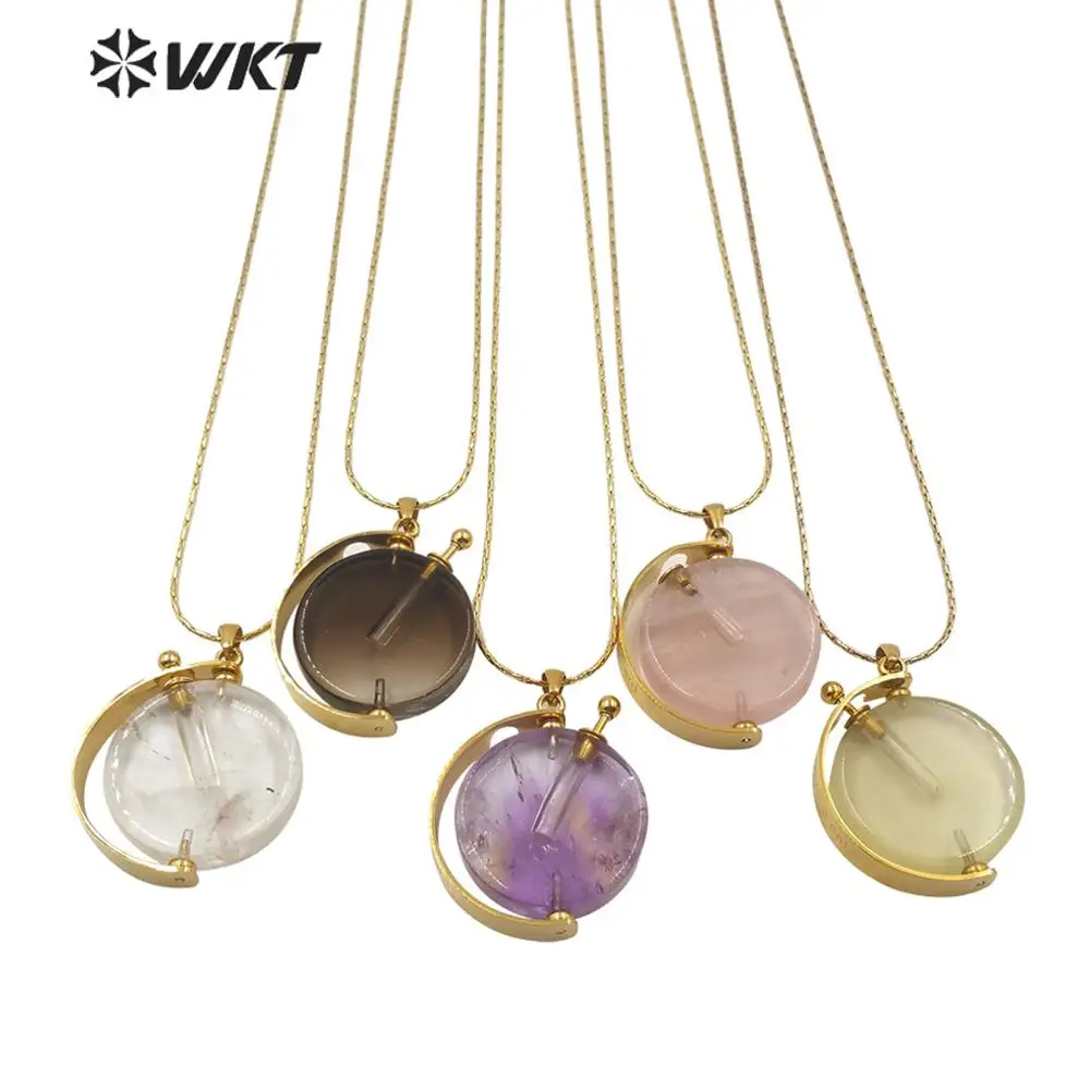 

WT-N1205 natural stone perfume bottle necklace amazing women fashion gold bezel new whirling pendant necklace elegant necklace