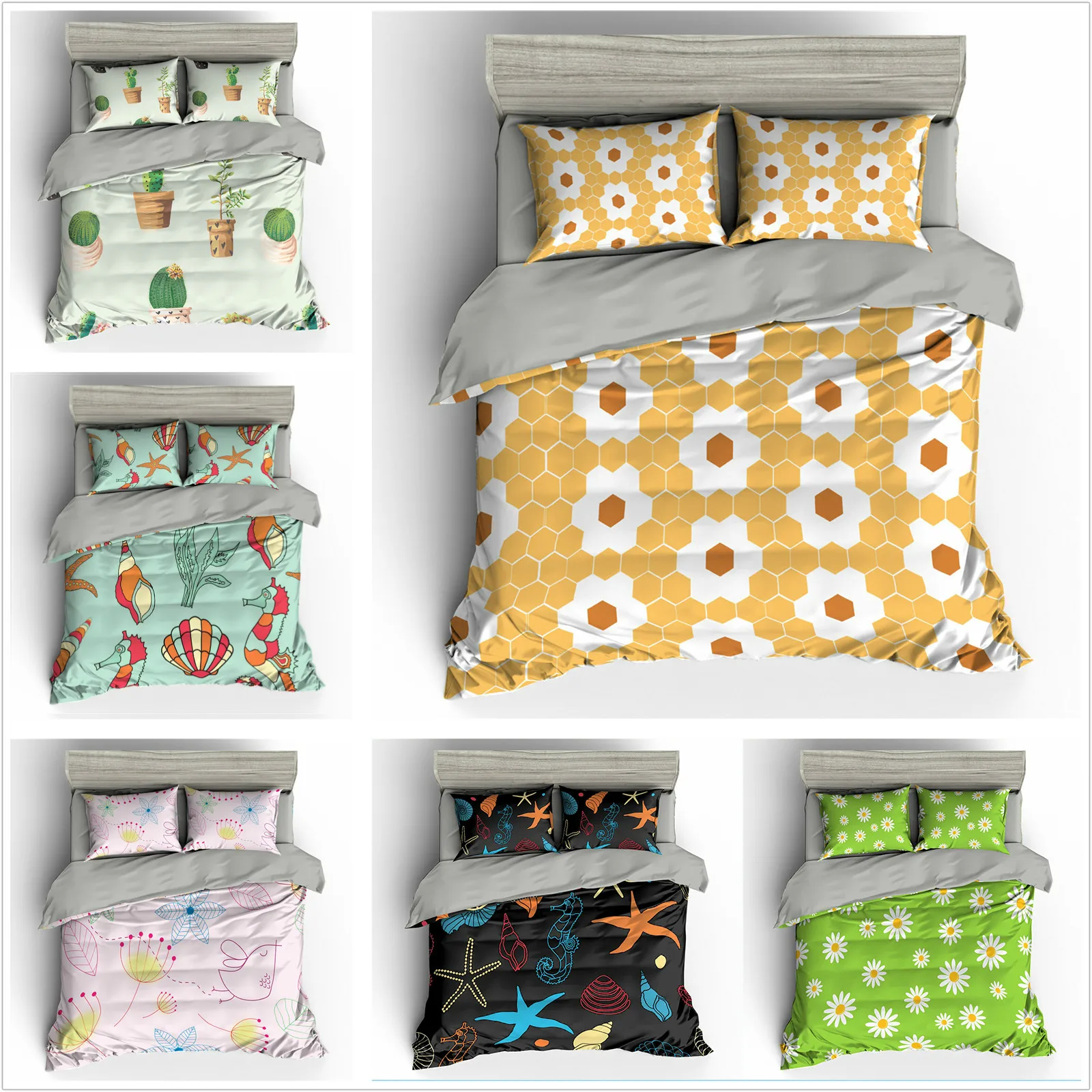 

Cactus Daisy Leaves Print Bedding Set Kids Nursery Duvet Cover Set Bedclothes Queen Quilt Sets King Size Comforter Cover Set