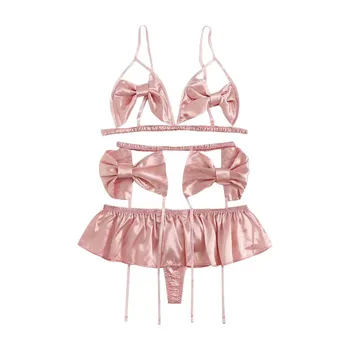 

Fashion Women Sexy Bra Set Satin Bowknot Bra And Panty Garter Lingerie Set Underwear Sleepwear Female Lenceria Mujer 2019 35#