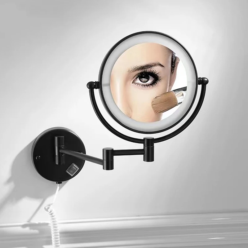 Bathroom Mirror Black Brass Dual Side LED Light Cosmetic Mirror Extending Folding Wall Lamp Magnification 3/5/10X Makeup Mirrors 3