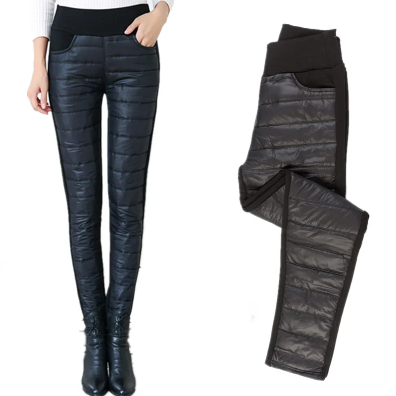 Pantalones acolchados rectos de cintura alta para mujer, Pantalón de terciopelo grueso, térmico, cálido, de talla grande, para invierno