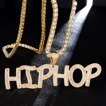 

Hip Hop Custom Name Letters Cubic Zircon Bling Baguette Letters Iced Out Chain Pendants & Necklaces For Men Jewelry