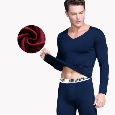 Черный 4XLPlus Size Seamless Thermal Underwear For Men Thin Fleece Thermo Clothes V-Neck Slim Warm Second Skin Male Winter Long Johns - Цвет: Черный