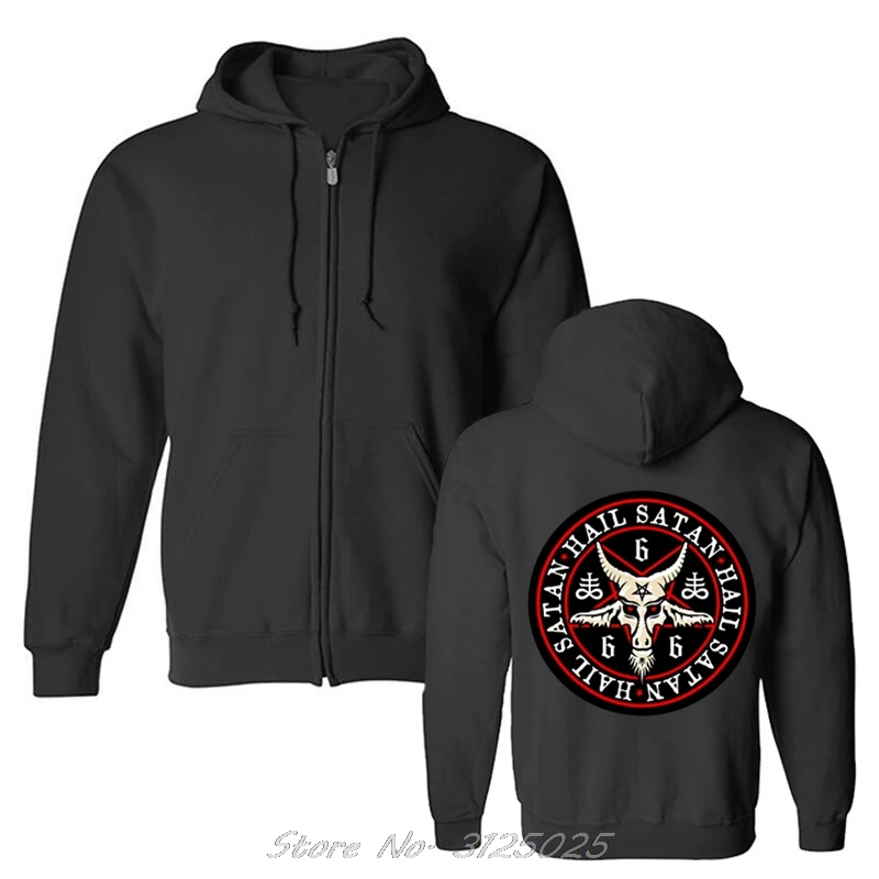 Men Hail Satan Baphomet Hoodie Occult Pentagram Cotton For Male Hoodies Spring Autumn Fleece Zipper Sweatshirt | Мужская одежда