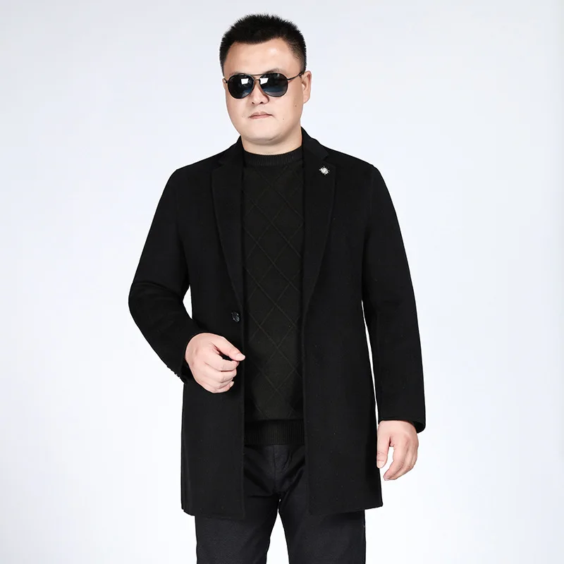 

Double-sided What About Cashmere Coat Medium Length Tender Winter Season Men's Big Code Loose Thicken Wool Woolen Cloth Leisure