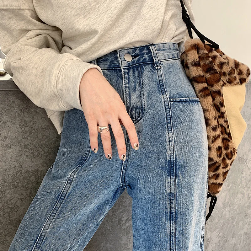 Straight Jeans for Women High Waist Loose and Slimming 2021 Spring Daddy Wide Leg Mop Pants New | Женская одежда