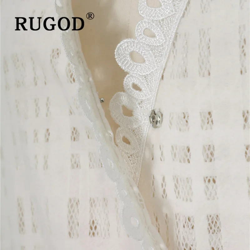 RUGOD Весенняя открытая кружевная блузка женские блузки с длинным рукавом элегантный топ корейская модная одежда женские рубашки Повседневная рубашка с поясом