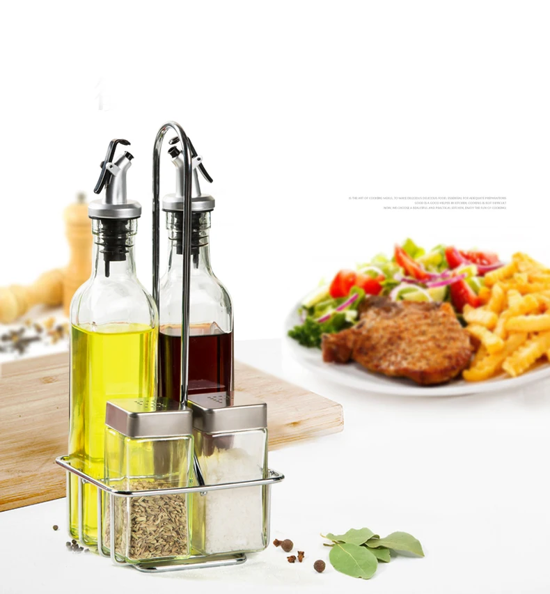 AMINNO Диспенсер уксусного масла Приправа для специй Jar Shakers 4 шт. Стеклянные бутылки 270mlx2 110mlx2 Кухонная кулинария Инструменты для барбекю