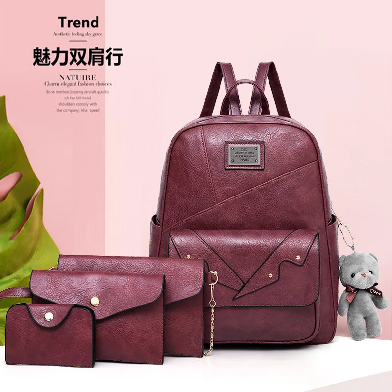 

2018 New Style Hipster Multi-Purpose Bear Backpack Four-piece Set College Style Schoolbag Picture Backpack