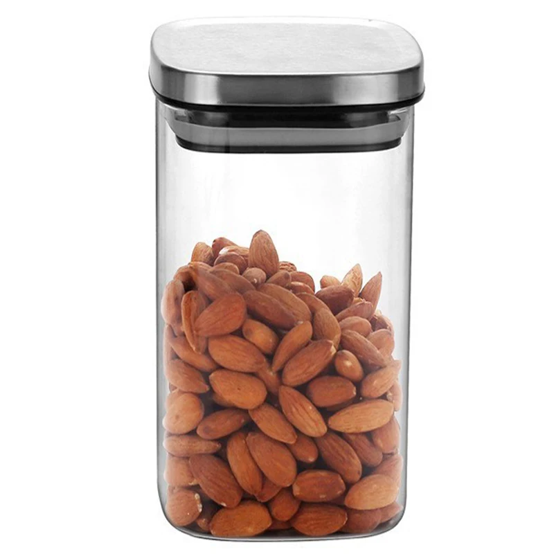 CSS Square Glass Jars with Stainless Steel Lid for Spices Bulk Products Tea Coffee Container Set Sealed Cans Storage Box Caniste