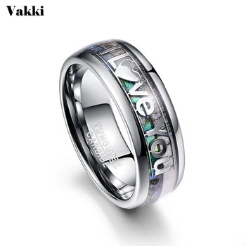 

VAKKI Mens Ring 8mm Wide Tungsten Steel Rings I Love You Letters Jewelry for Men Wedding Rings