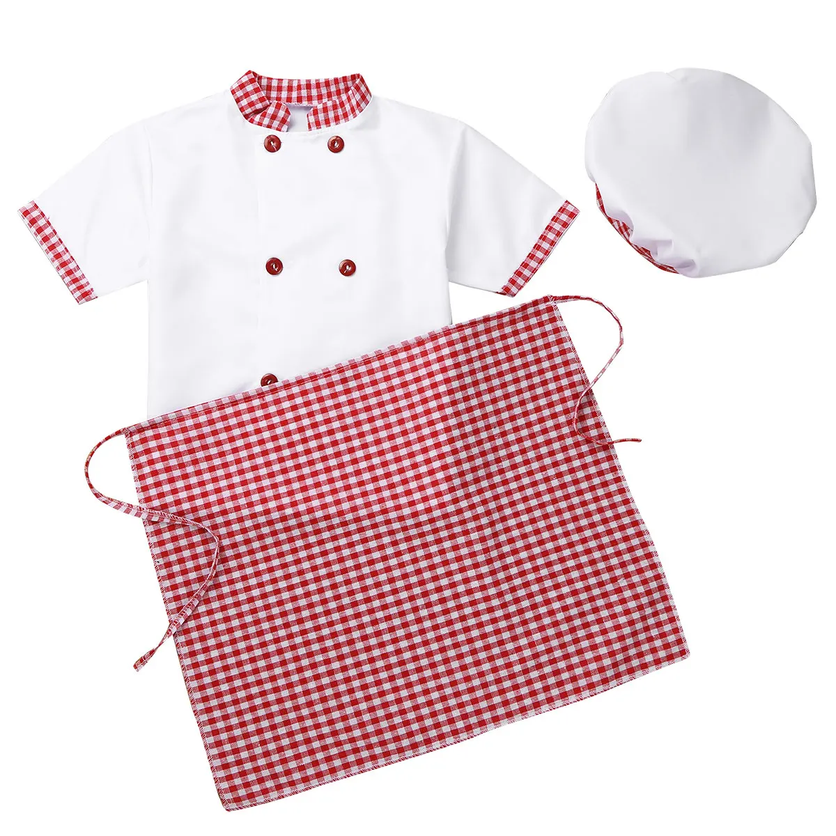 Unisex Kids Boys Girls Chef Uniform Jacket with Apron Hat Kitchen Cook Cosplay Party Halloween Costume Set Roleplay Outfits |
