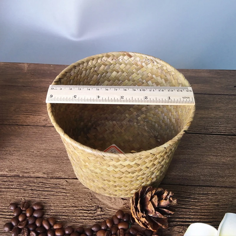 Seagrass Laundry Basket Folding Handmade Rattan Straw Flower Pot Planter Wicker Clothing Toy Storage Basket Home 16.3*11cm