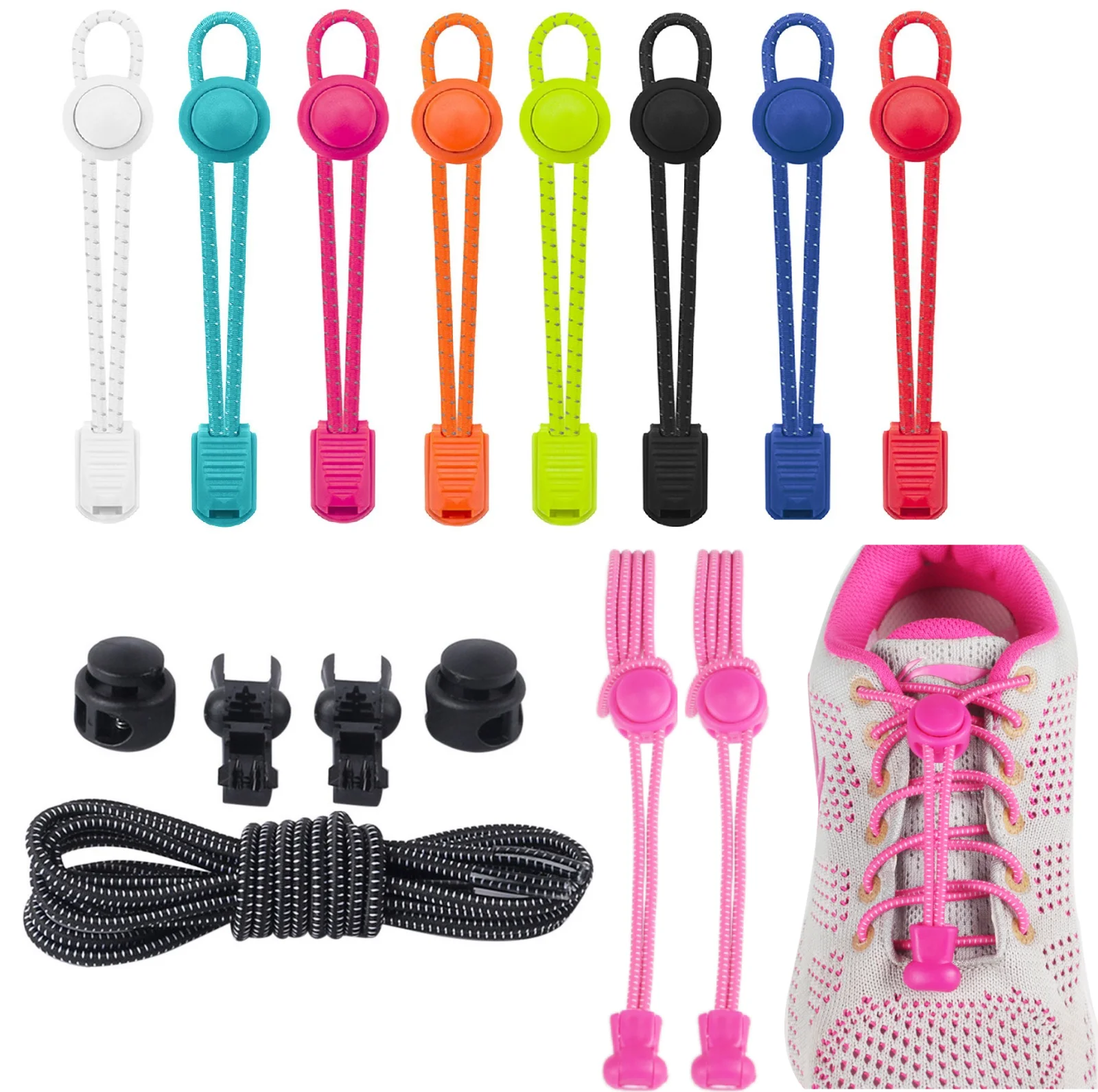 No Tie Shoe Laces Elastic Lock Lace System Sports Runners Trainer Shoelaces 