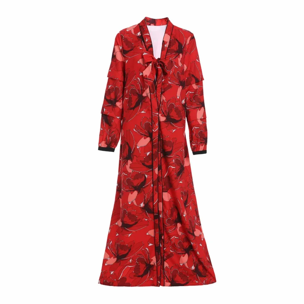 Женский Тренч, осень-весна, длинный, с принтом, модный, красный, с принтом, для улицы, приталенное пальто, повседневный Тренч, миди, красная верхняя одежда, бренд