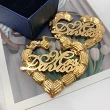 

Women Earrings Name Earings Fashion Jewelry Names Earrings Heart Shape Style Bamboo Earrings with Nameplate Heart Earrings