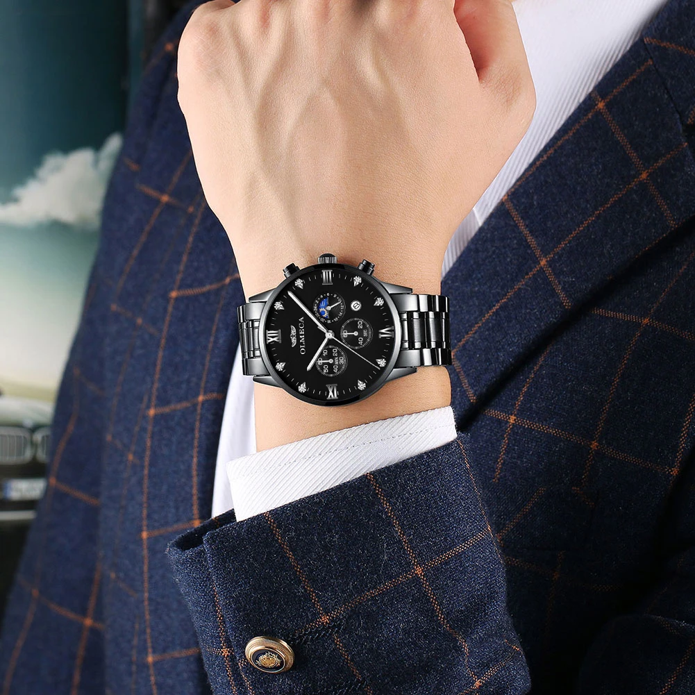 OLMECA Роскошные мужские часы Relogio Masculino водонепроницаемые Модные наручные часы светящиеся руки военные черные Кварцевые водонепроницаемые часы