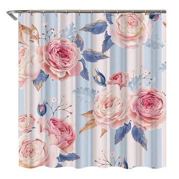 

Fashion With Hooks Hotel Shower Curtain Polyester 180x180cm Flower Printed Nordic Style Soft Household Bathroom Decor Washable