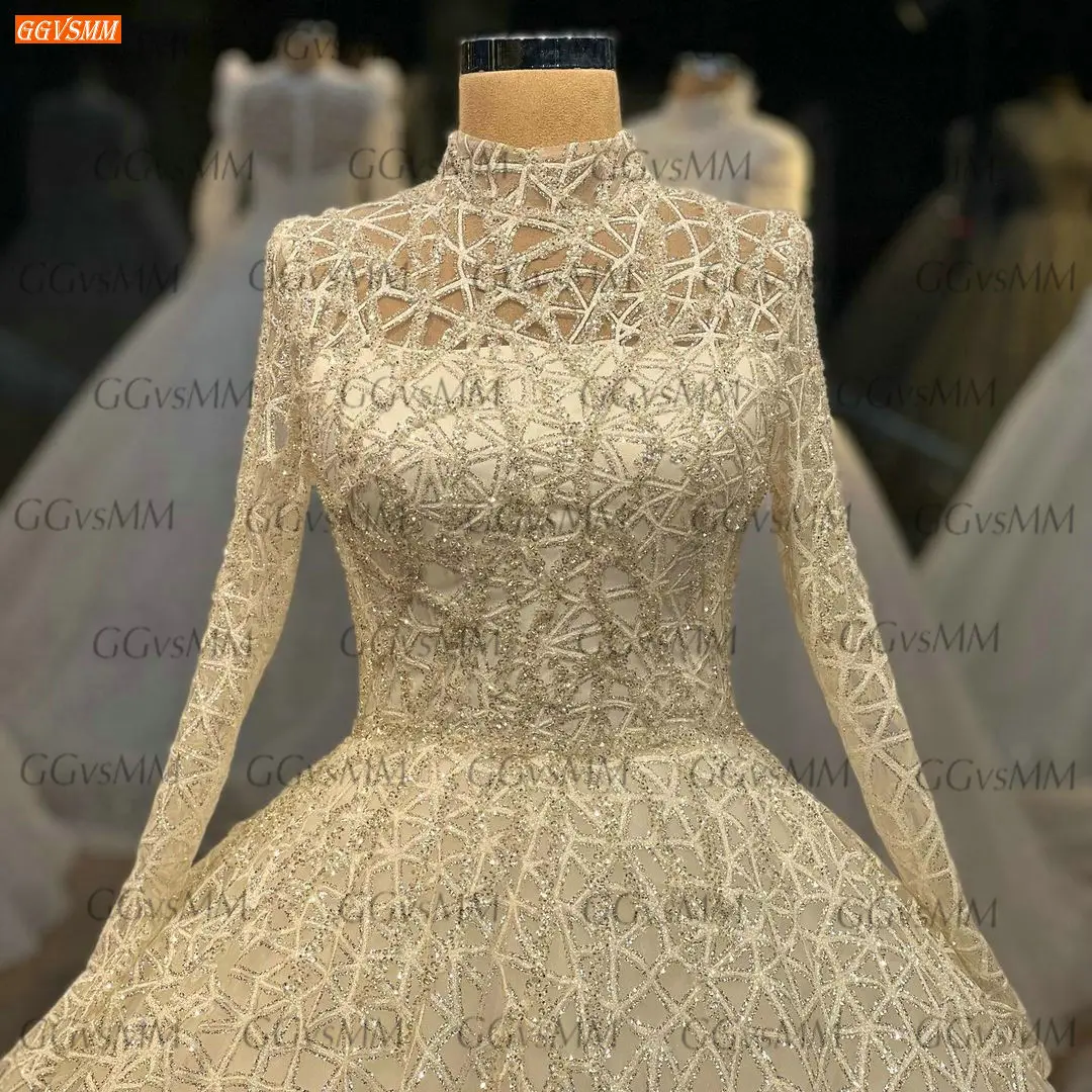 bridal shower dress Dubai Ivory Lace Wedding Dress 2022 Robe De Mariée Princesse High Neck Muslim Long Sleeves Vestido De Noiva Arabic Bride Dresses bridal dresses