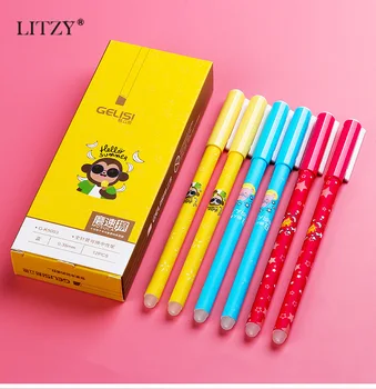 

6pcs Cute Cartoon Animals Erasable Pen Blue Black Magic Pens Ink Kawaii Gel Pens Office School Writing Stationery Student Gifts