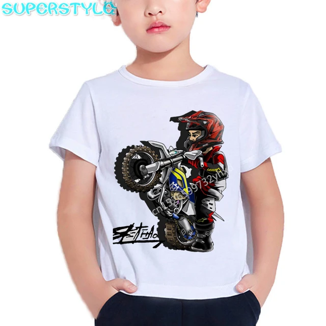 Camiseta Branca Infantil Desenho Moto Motocross