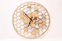 Creative Hexagon Bamboo Wooden Honeycomb Wall Clock, Pastoral Wall Table Clock, Fashion, 30cm 1