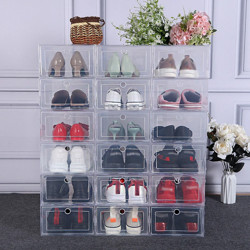 

6 Pcs Plastic Transparent Make Up Storage Shoe Box Modern Organizer Boxes Rangement For Storing Shoes Clamshell Box Storage New
