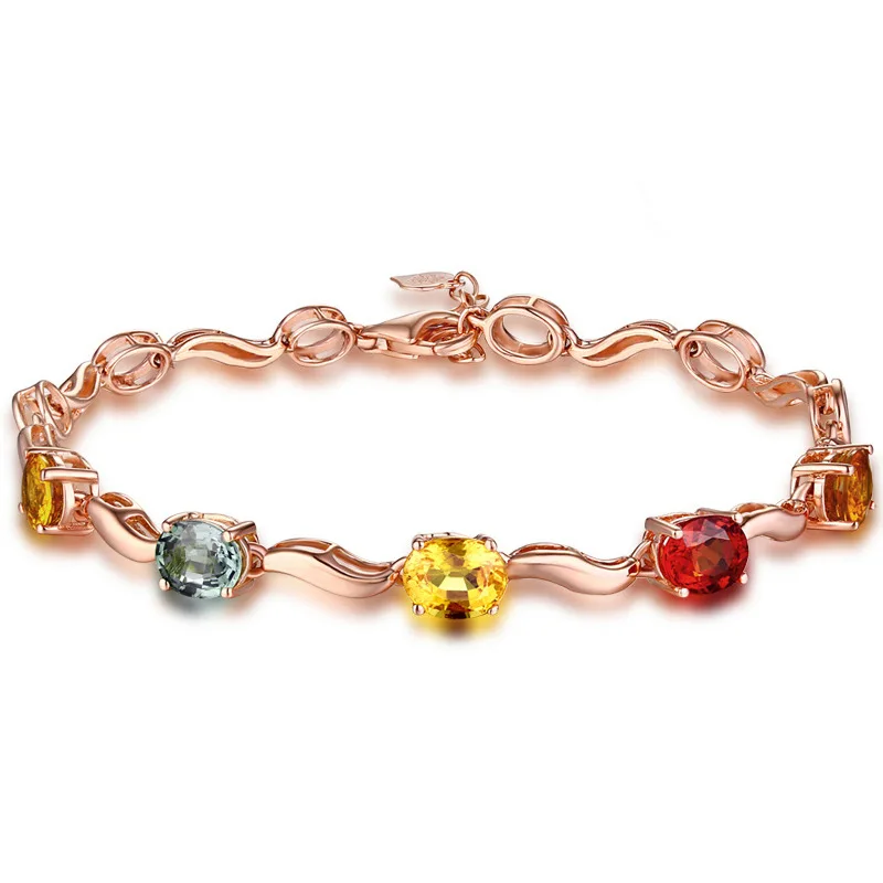

MOONROCY Rose Gold Color CZ Bracelet Colourful Bohemia Cubic Zirconia Jewelry Wholesale Geometry Bangle for Women Dropshipping