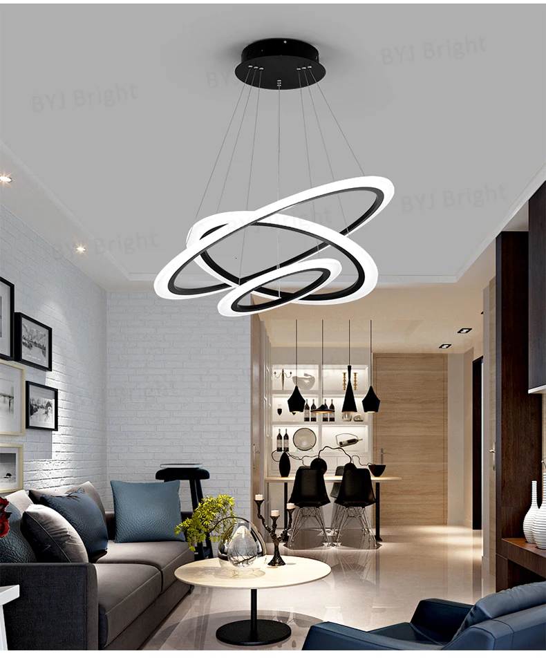 Black/White Modern LED Chandelier Lighting For Living Room Bedroom Dining Room Kitchen Round Acrylic Deco Chandeliers Home Lamp